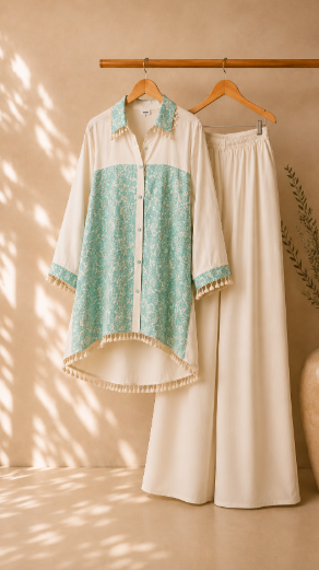 Mint Garden Embroidered Cord Set
